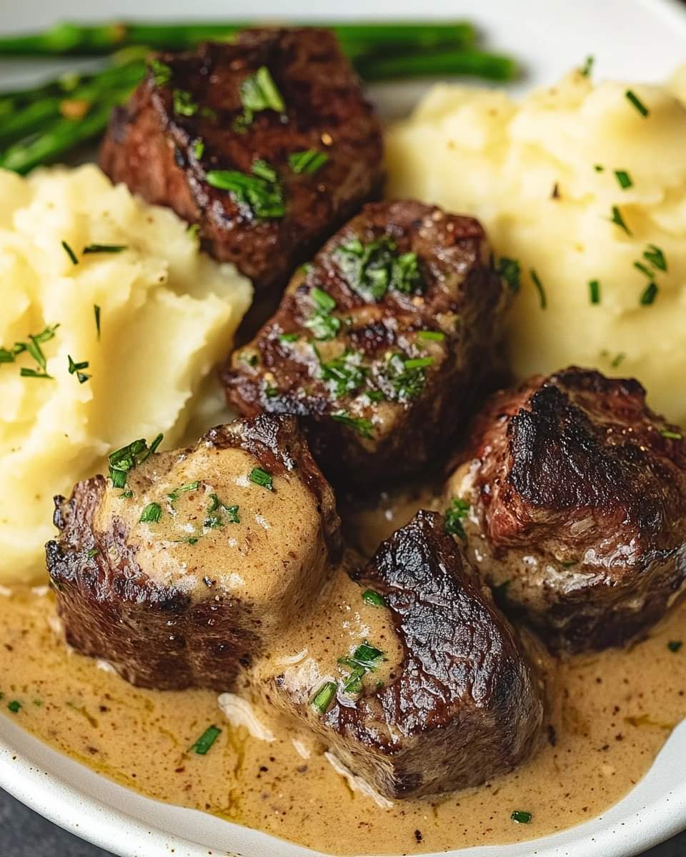 Steak with mashed potatoes